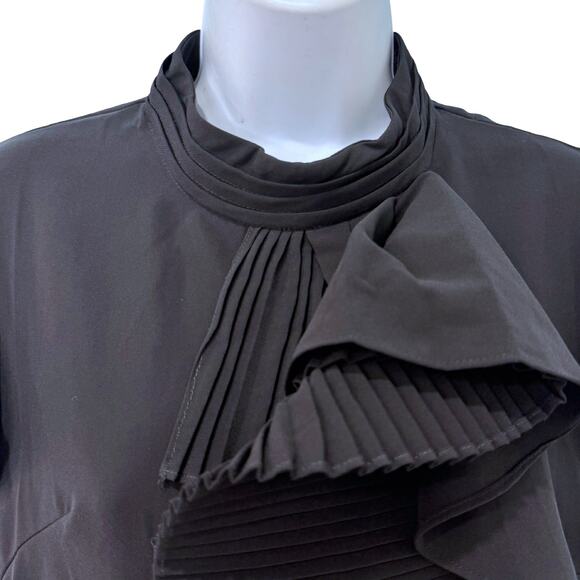 Gracia Black Ruffle 3D Chiffon Flutter Sleeve Sleeveless Mock Neck Top size M - Picture 6 of 11